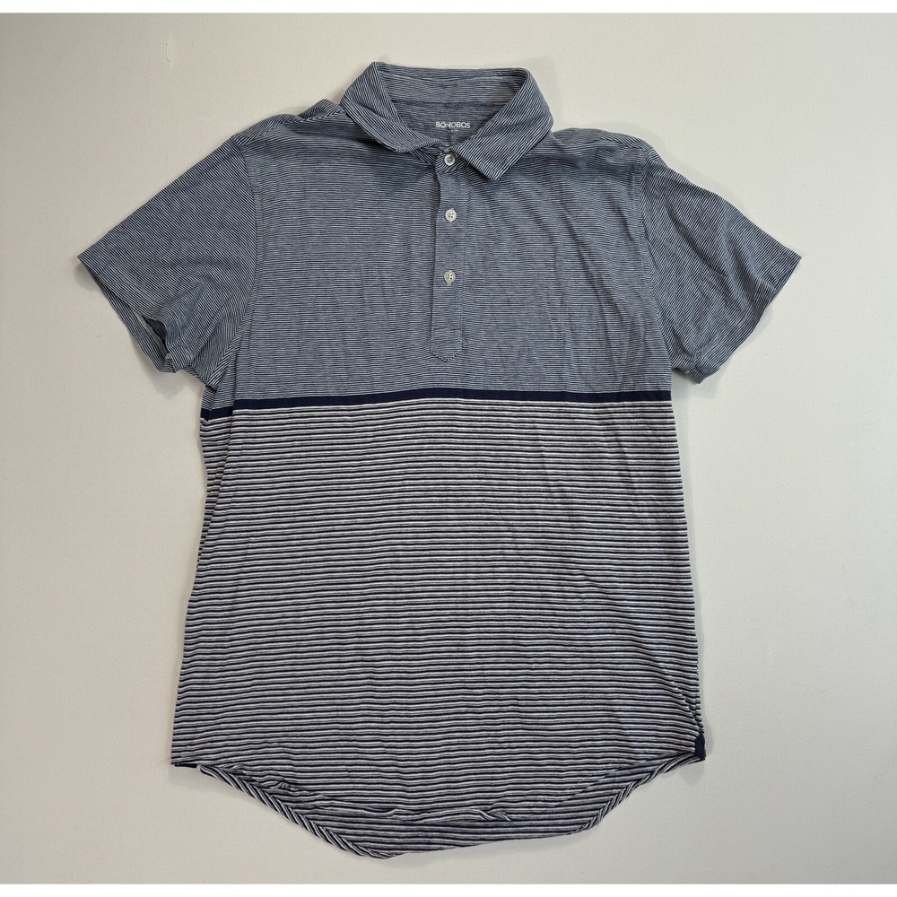 Bonobos Mens Large Slim Fit Polo Shirt Blue Striped Cotton Preppy Casual Modern